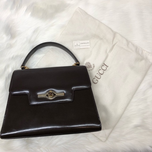 Gucci Handbags - Gucci brown leather box handbag with Opal stone